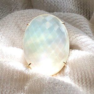 White gold Sterling Mother of Pearl Statement Ring